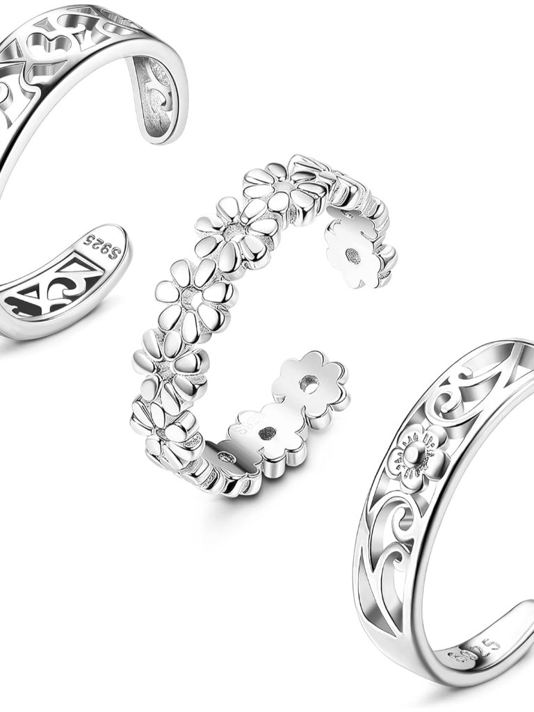3 Pcs Toe Rings For Women 925 Sterling Silver Adjustable Toe Rings Open Cuff Toe